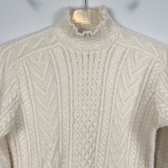 Lauren Ralph Lauren Fisherman Sweater Women M Ivory Hand Knit Cable Chunky FLAW - Picture 3 of 10